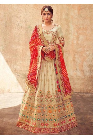 Cream and red Indian silk wedding lehenga